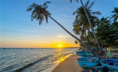 Boote am Strand von Mui Ne